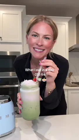 A post by @smallersam_pcos on TikTok caption: What I eat in a day -255lbs 🍓🍵  (1,705 cals + 142g protein) Such a yummy day!!  #whatieatinaday #wieiad #protein #pcos #mom #healthy #hack #smoothie #waterboypartner @Waterboy 