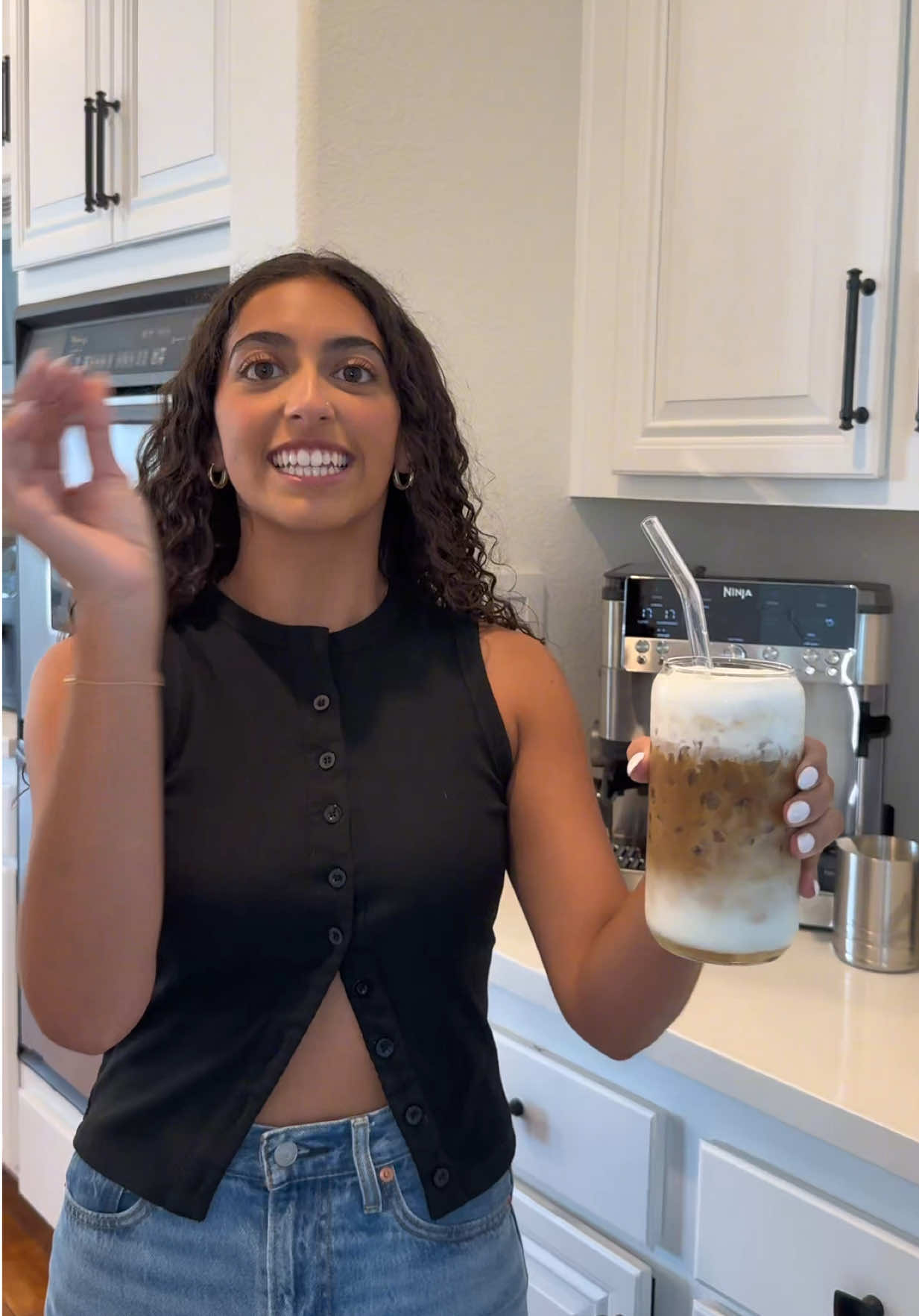 A post by @natalientheaguilars on TikTok caption: Giving angie a Ninja Luxe Cafe was the best thing I coulda done🤭 I now have an at home coffee shop with my own personal barista🙂‍↕️ Get yours today!!! #ninjapartner #NinjaLuxeCafe @Ninja Kitchen 