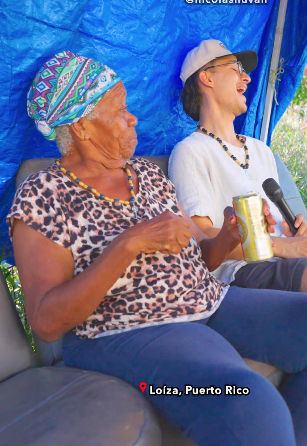 A post by @nicolasnuvan on TikTok caption: Puerto Rican Legends🇵🇷 “Batey Del Los hermanos Ayala” in Loiza. I was walking down the street on a Monday, no one was outside, I heard a drum and followed it, I ran into these ladies and their artisanal shop.
