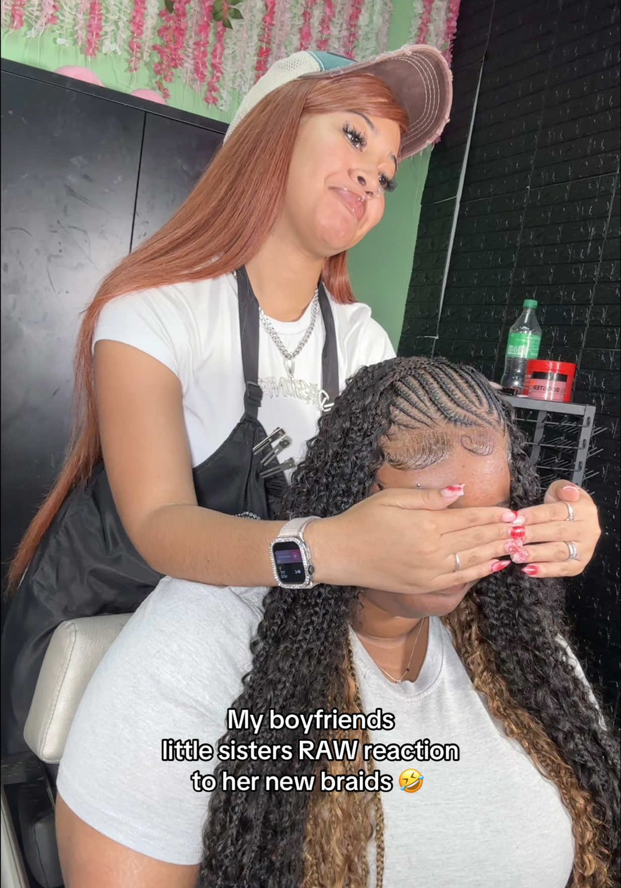 A post by @destineeshair on TikTok caption: she is too much 🤣 #detroitstylist #detroitbraider #detroithair #hair #hairstyles                    