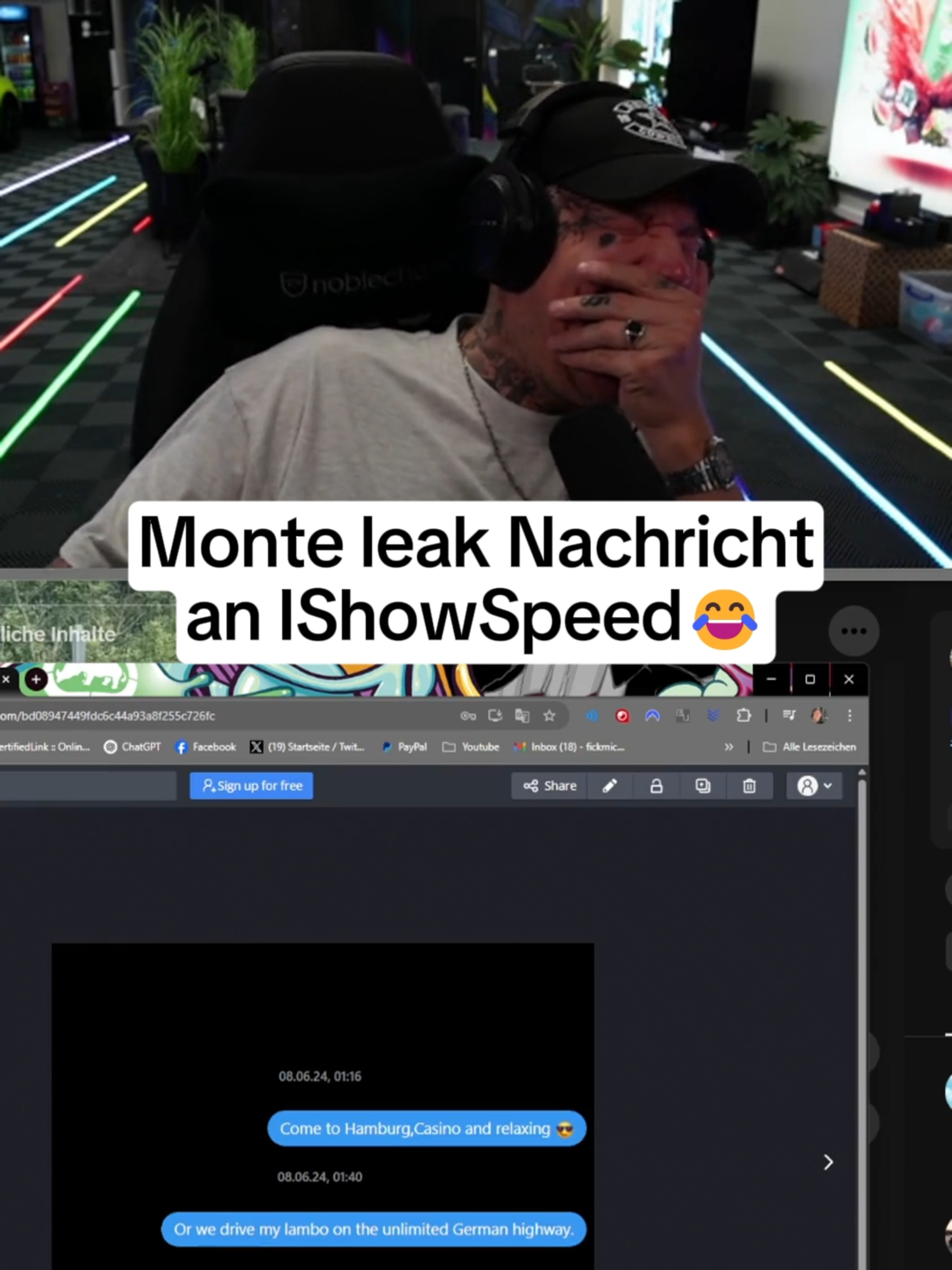 A post by @montanablackclips on TikTok caption: Monte leak Nachricht an IShowSpeed😂 #monte #montanablack #montanablack88 #ishowspeedclipz #speedsongs #ishowspeedlive #nachricht #leak #privatemessage #peinlich