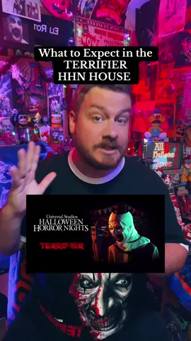 A post by @allhallowscleave on TikTok caption: What You Can Expect From The TERRIFIER House at Halloween Horror Nights HHN #horror #horrortok #hhn #halloween #terrifier #arttheclownedit #terrifier2 