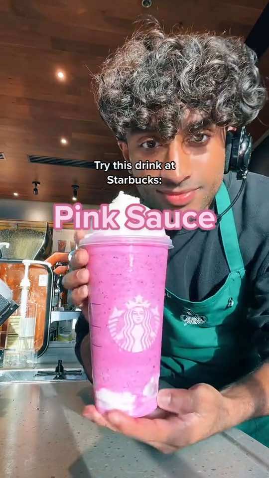 A post by @itsjoboi on TikTok caption: Pink Sauce is definitely a flavor you won't forget at Starbucks👀 #fyp #Viral #trend #starbucks #indian #barista #brown 