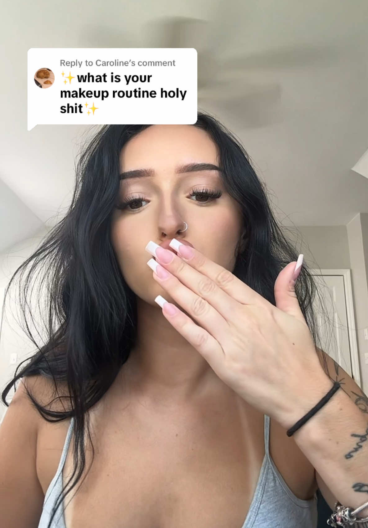 A post by @mayagoz on TikTok caption: Replying to @Caroline I feel like the moral of this video is a few good products but getting a good routine and technique, ok ily bye #makeuptutorial @IT Cosmetics @elfcosmetics @e.l.f. Cosmetics @Neutrogena @NYX Professional Makeup @Physicians Formula @Laura Mercier 