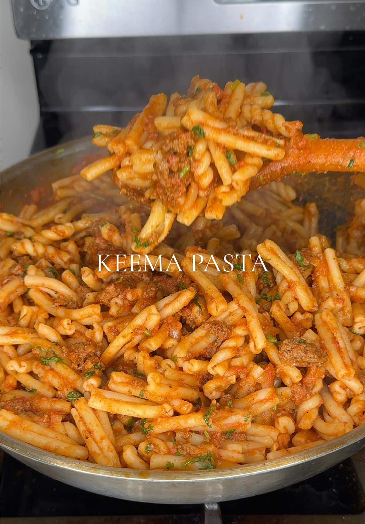 A post by @sharmineats on TikTok caption: Keema Pasta 🍝  2-3 tbsp olive oil  2 Tbsp ginger/garlic paste  1 large onion  1 tbsp salt  2 tbsp garlic powder  2 tbsp onion powder  1 lbs ground beef  2 tbsp (@Fadwa Masala keema masala) you can substitute for 2 tsp cumin, 1 tbsp curry powder, 1 tsp turmeric, and 1 tbs red chili powder if you don’t have the keema masala  30oz Jar of marinara sauce  1 cup water  cilantro  2 packets of pasta or 1 packet if you want less pasta  #fyppppppppppppppppppppppp #keemapasta #pastarecipe #pastatiktok 