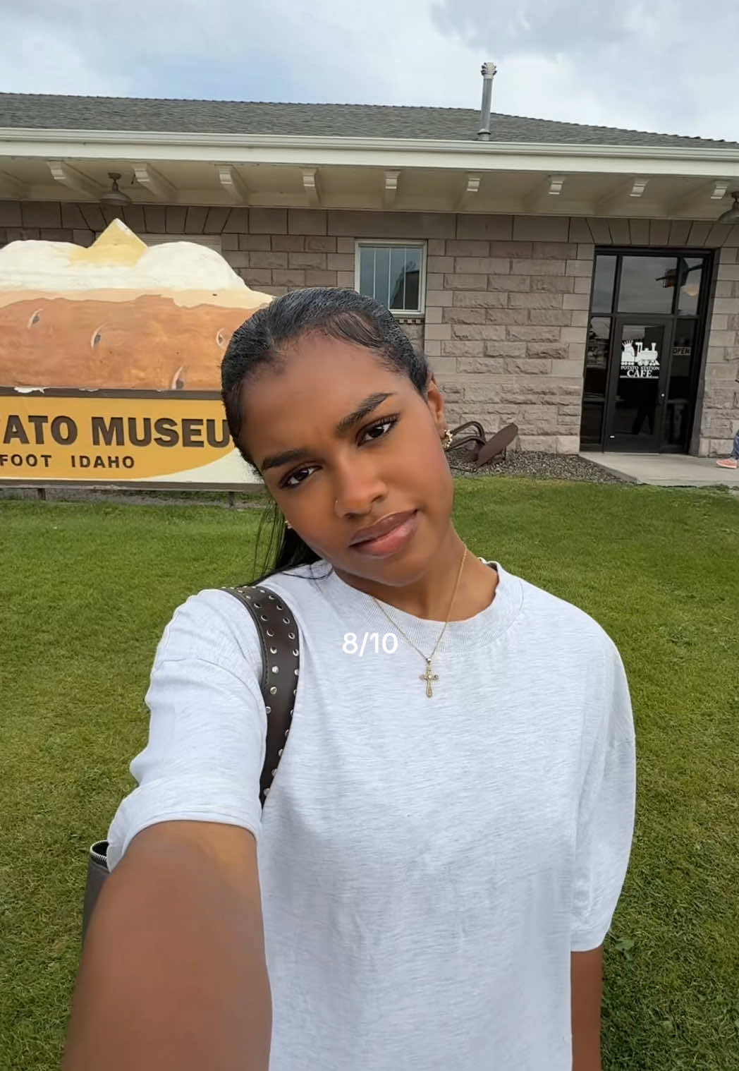 A post by @charismastev on TikTok caption: the town I’m in has a 0.4% black population 🙏🙏🙏 free will to the MOON #hehe #travel #idaho #wyoming 
