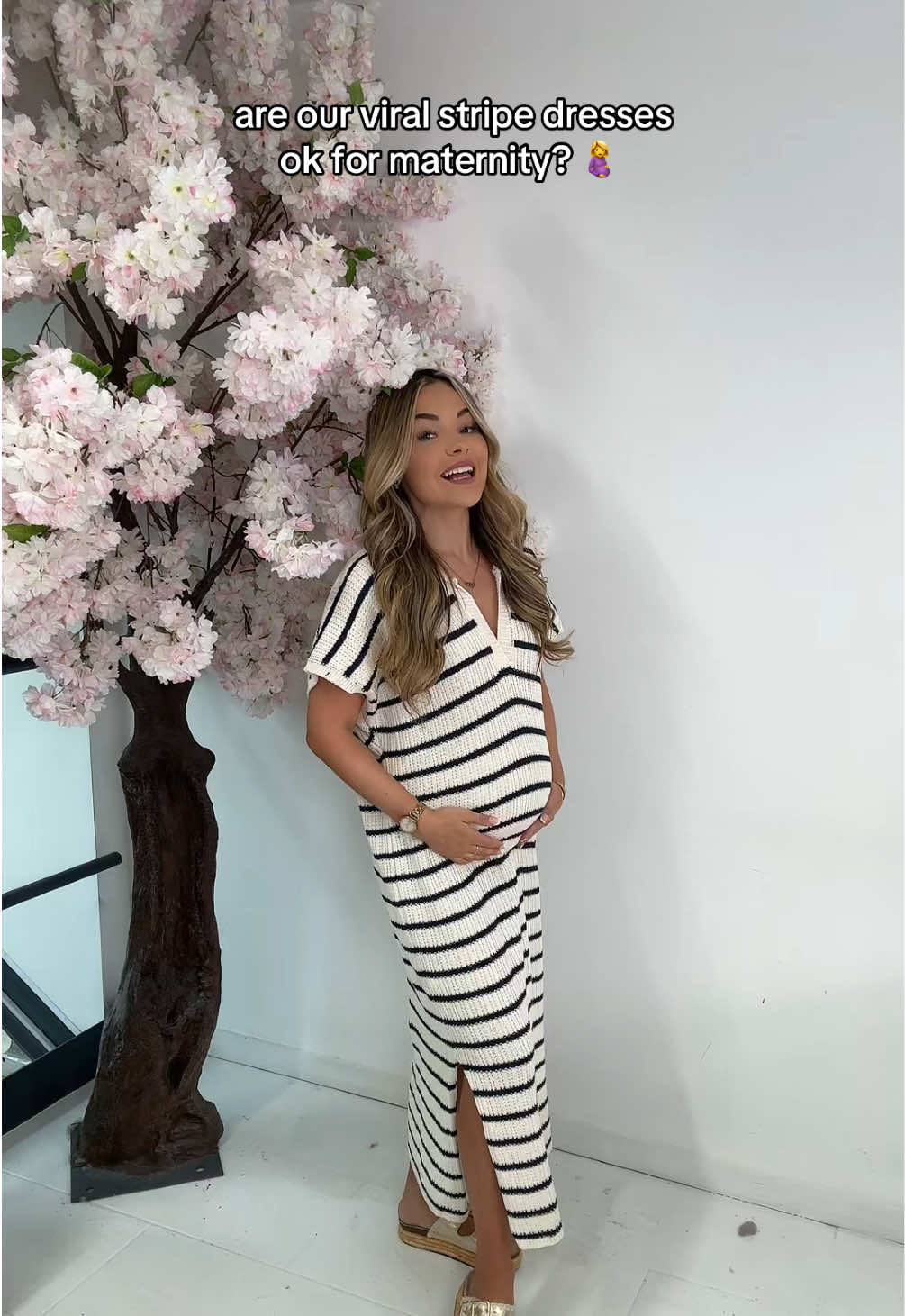 A post by @fb.london on TikTok caption: ….. the answer is YES 🤰 Shop our viral stripe dresses now 😍💗 #zigzagdress #fyp #newin #fbgotme #tiktokmademebuyit #maternity 