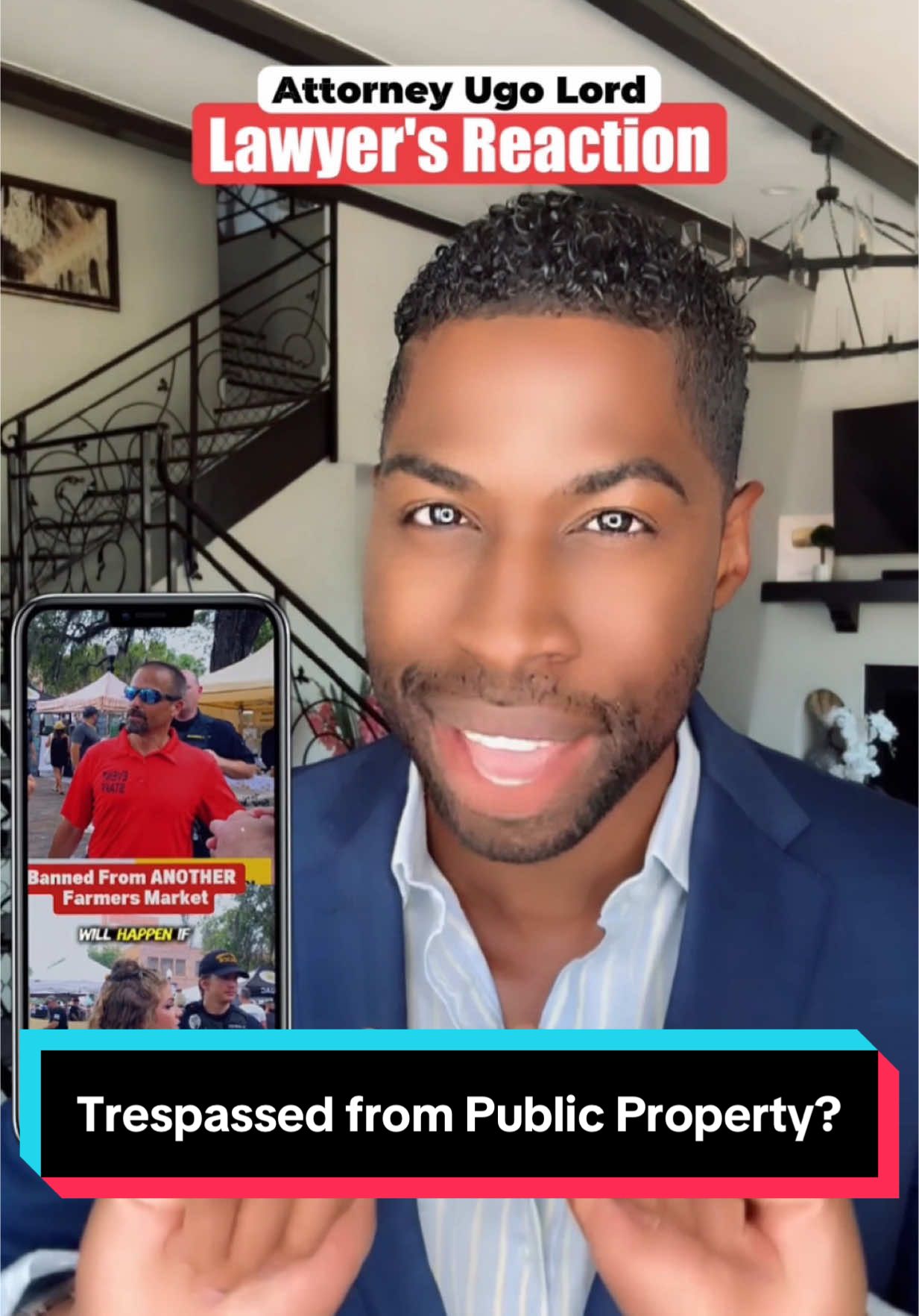 A post by @ugolord on TikTok caption: Can You Be Trespassed From Public Property? Woman is banned from a farmer’s market! Could she actually be arrested for trespassing? Attorney #UgoLord reacts! #lawyer #TikTokPartner #TikTokLearningCampaign #lawyersoftiktok 