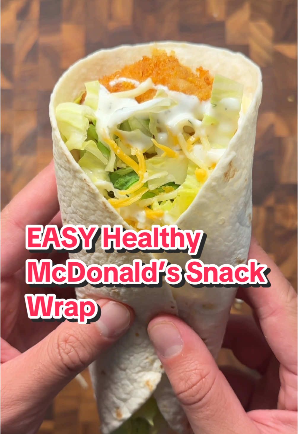 A post by @ice.karimcooks on TikTok caption: SAVE THIS ‼️ Healthier High Protein McDonald’s Snack Wrap at home 🤯 (recipe 👇🏽) EXQUISITE EATS!!! My debut cookbook is now available for preorder!!! 85+ delicious and healthy recipes to help you achieve your goals! Link in my bio 🙌🏼❤️ Macros per wrap w 2 tbsp yogurt ranch (makes x4): approx. 301 Calories | 35g P | 20g C | 14g F Ingredients: 1 lb chicken breast, cut into thick strips 🐓  Salt & Pepper, to taste 🧂  1 tsp garlic powder 🧄  1 tsp onion powder 🧅  1/2 tsp cayenne pepper 🌶️  Light mayo 2 tbsp  1 tsp cornstarch 2 cups crushed cornflakes, to coat Avocado oil spray 🥑  To serve: Low carb tortilla Shredded Mexican cheese fat free  Shredded iceberg lettuce Enjoy! 😍 . . . . #icekarim #healthyrecipes #easyrecipes #mealprep #quickrecipes 