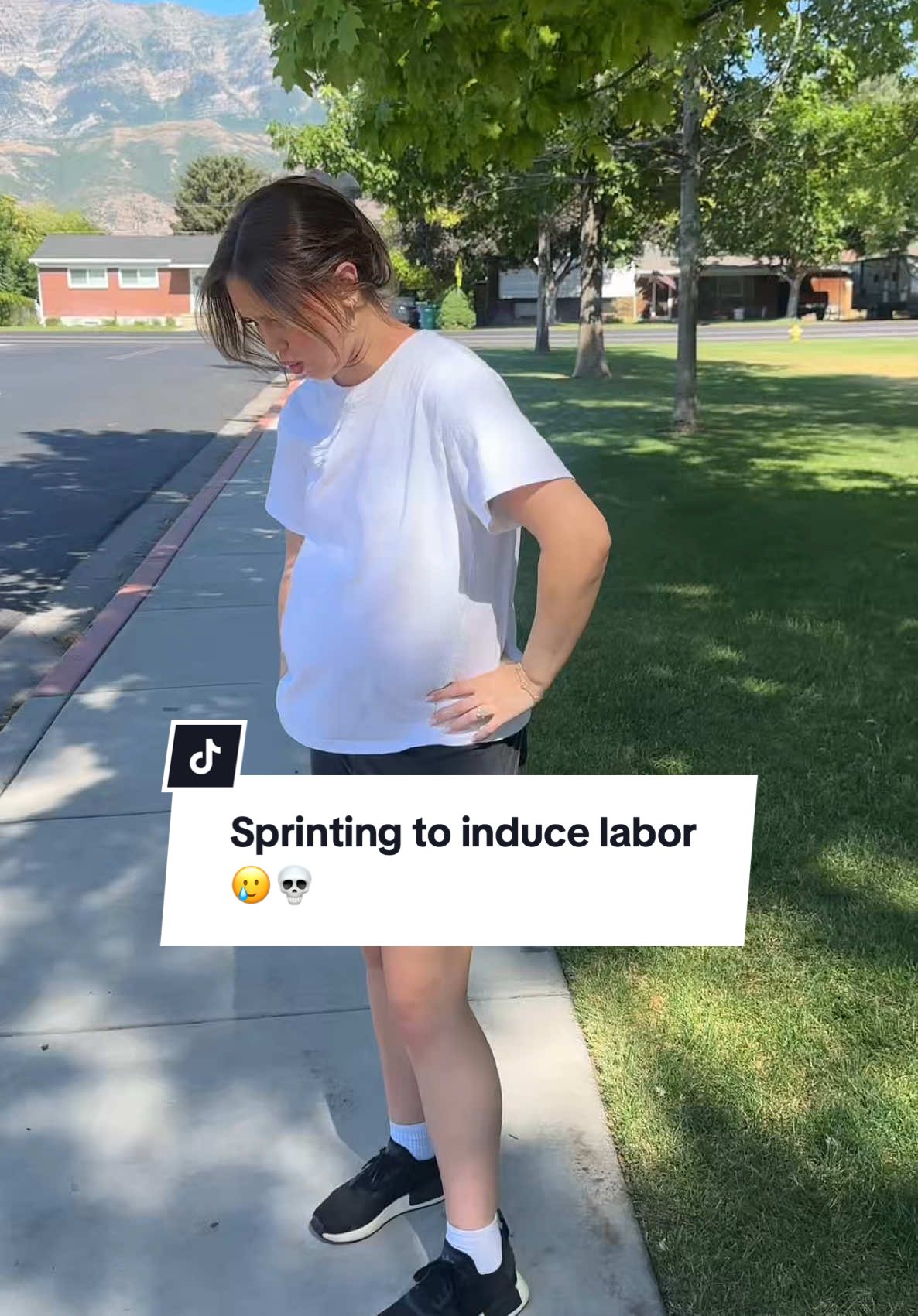 A post by @mikaylamatthews on TikTok caption: Officially over 39 weeks and officially giving this baby her eviction notice hahaha, but I regret this 💀🥲 #pregnant #momtok #39weekspregnant  