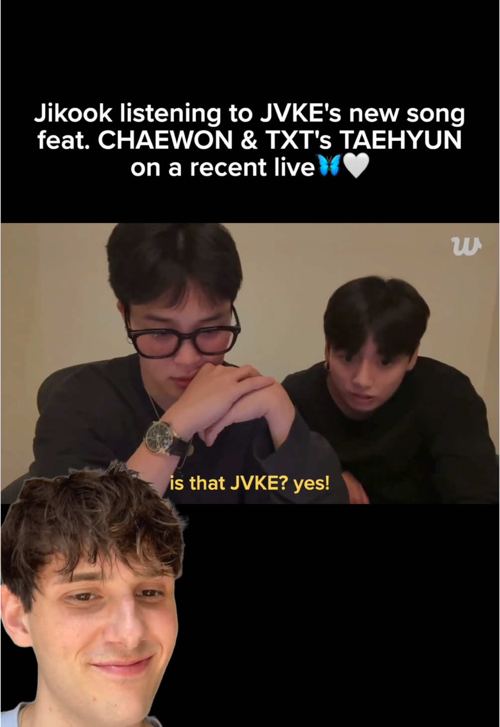 A post by @jvke on TikTok caption: the army in me is fanboying sm #TOMORROW_X_TOGETHER #TXT #TAEHYUN #LE_SSERAFIM #KIMCHAEWON #jungkook #jimin #armybts #jikook 