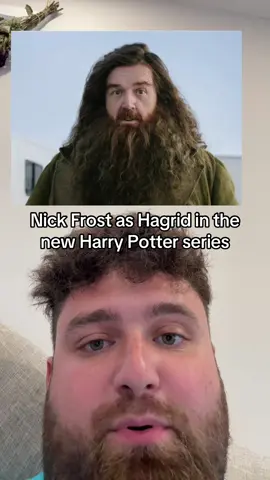 A post by @vinnylocasto on TikTok caption: How do yall feel about Hagrid’s new glam? #fyp #harrypotter #hagrid #nickfrost #reaction #review #trending 