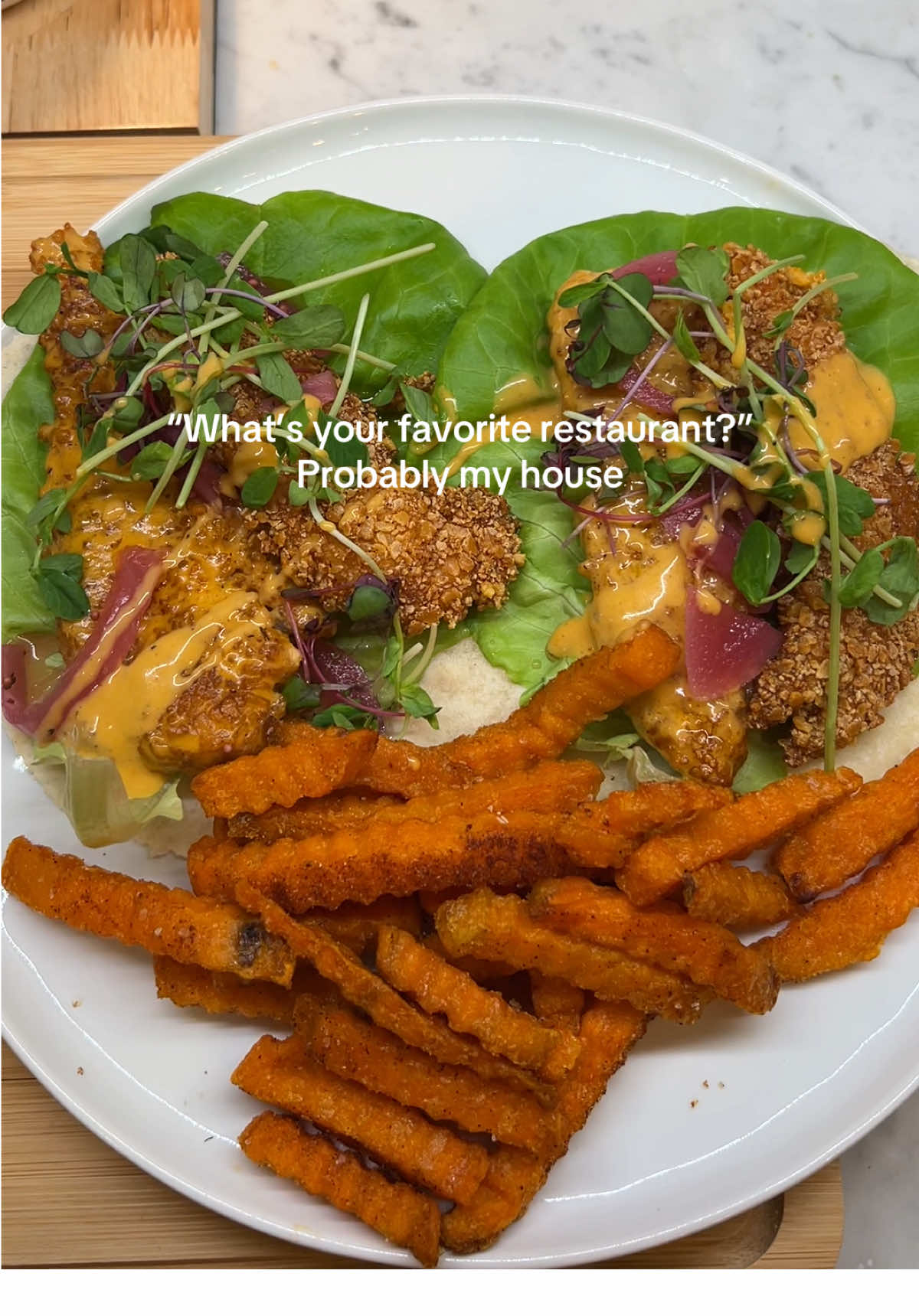 A post by @claudia.harrington on TikTok caption: We take dinner very seriously 🍽️ #dinner #glutenfree #cookingasmr #cooking #glutenfreedinner #cookingathome 