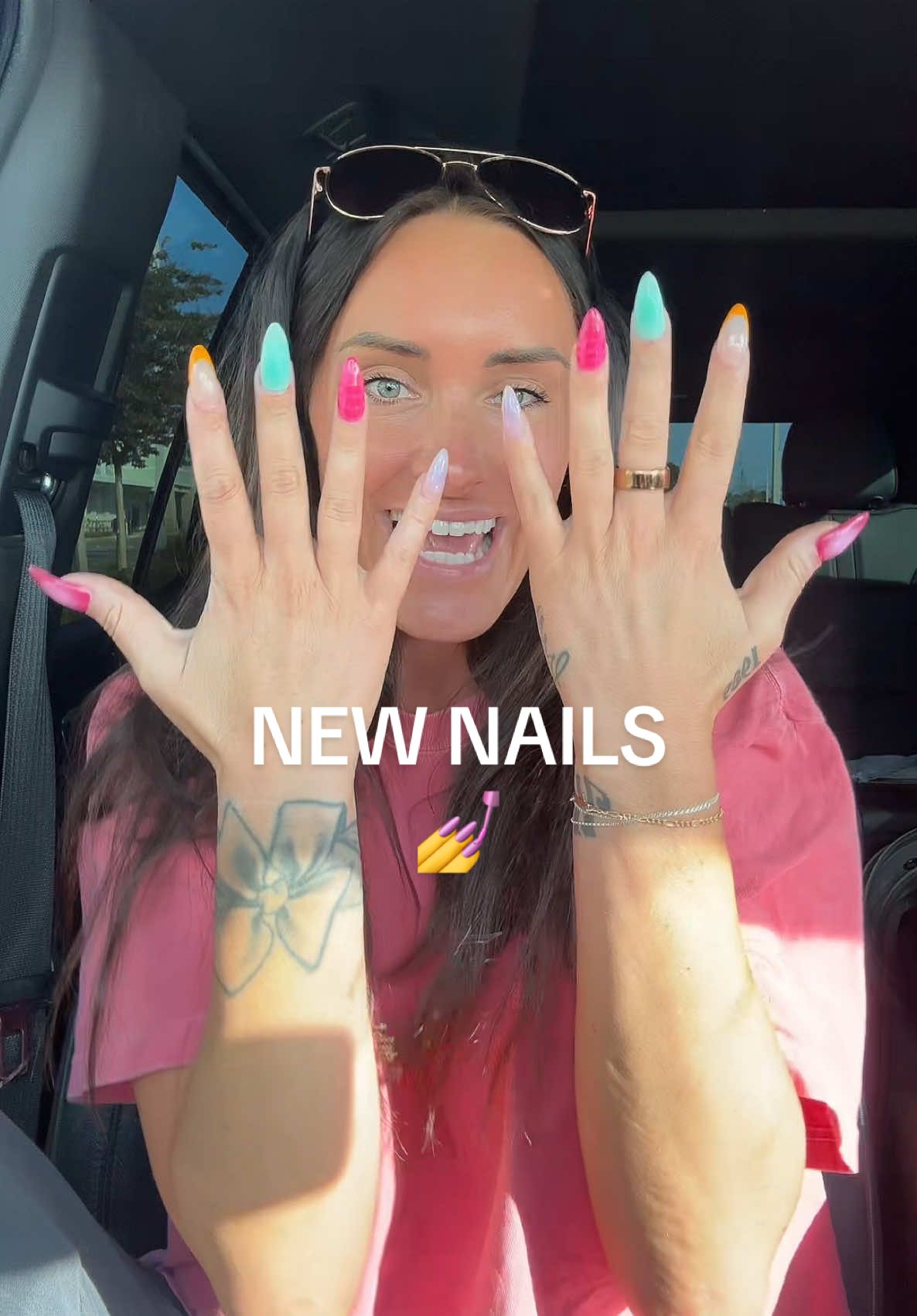 A post by @brittanyjade___ on TikTok caption: Never been more excited to change my nail color in my life. It was a long month with those blue bad boys 💀🤣💅 #newnails #nailinspo #nailart #nailtransition #colorfulnails #acrylic 