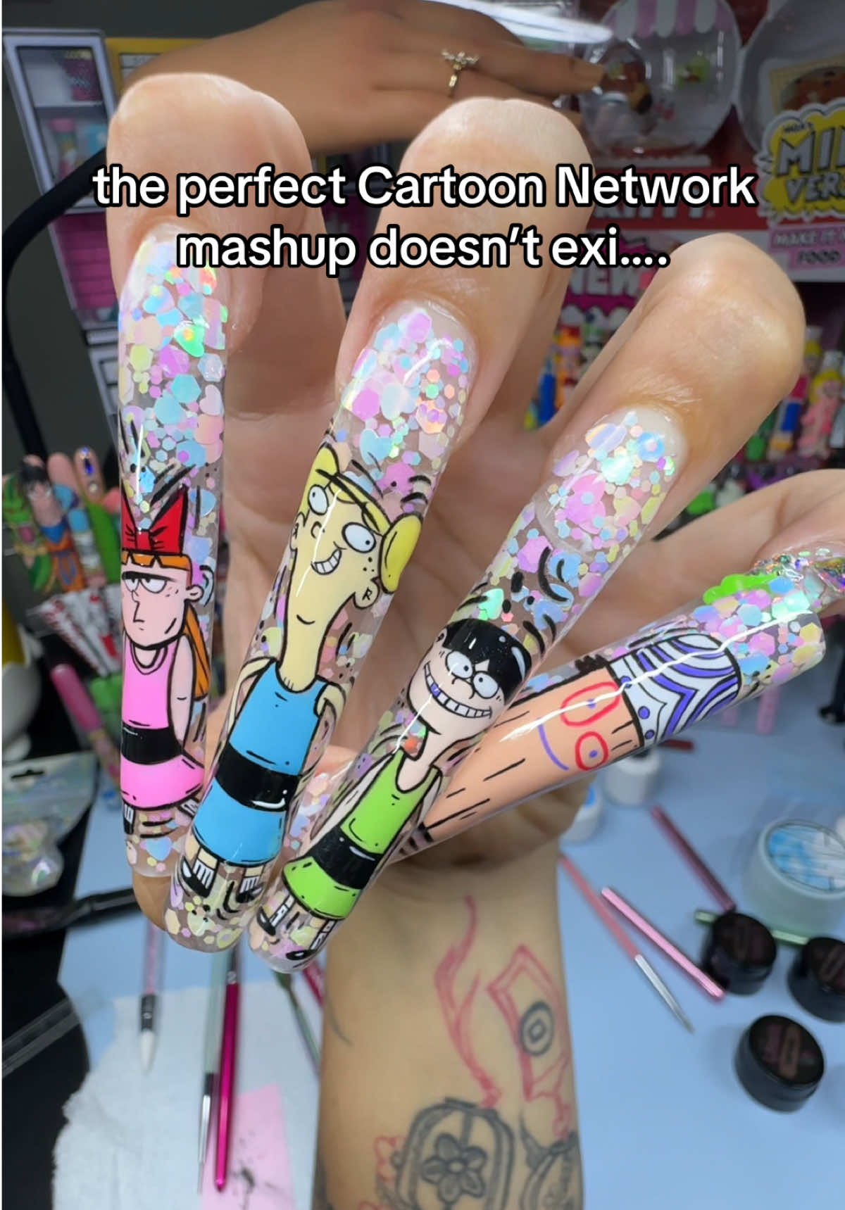 A post by @mooyahyah on TikTok caption: Ed, Edd, N Eddy as Powerpuff Girls Nails ?! 