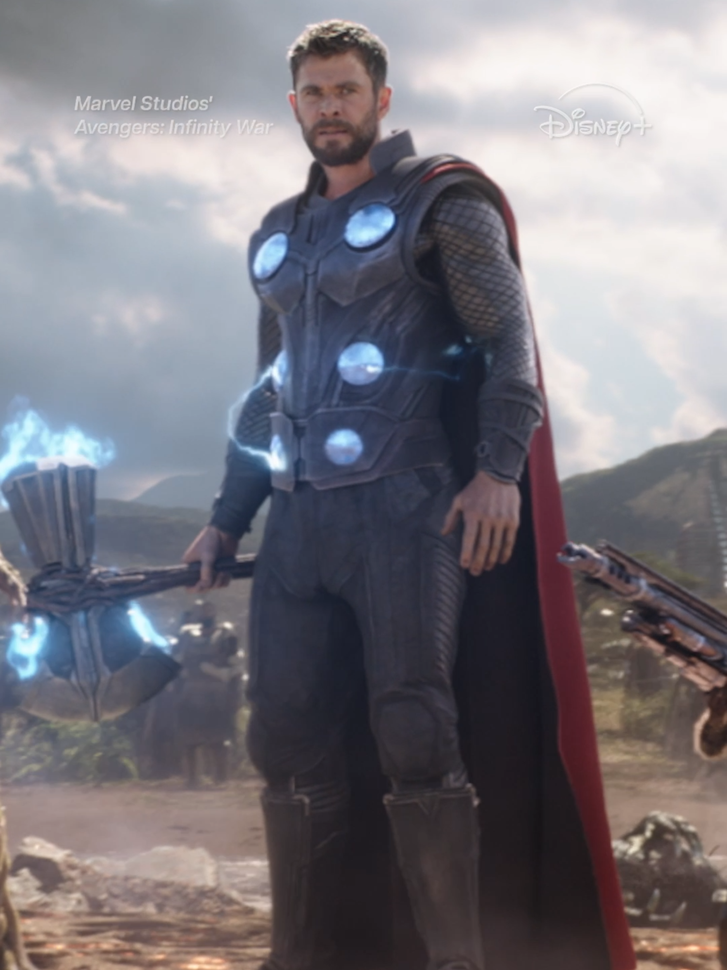 A post by @disneyplus on TikTok caption: An entrance from the God of Thunder.  Marvel Studios’ Avengers: Infinity War is streaming on Disney+.