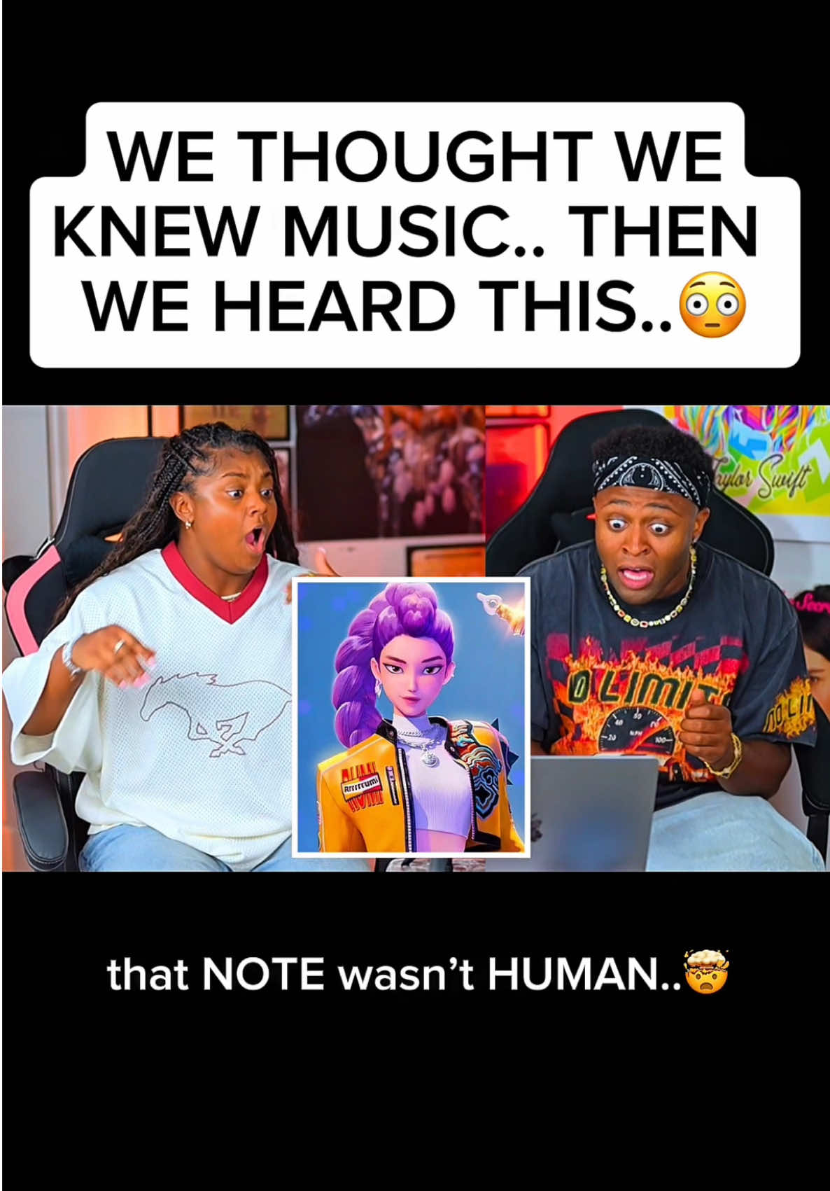 A post by @terryandkaniyia on TikTok caption: Did not expect that at all 😳  Our extended 10 min reaction to this with Lyric Video is on Patreon + our reaction to “Soda Pop”‼️ Should we react to the soundtrack⁉️👀 #golden #kpopdemonhunters #kpop #reaction #rumi #netflix #terryandkaniyia #blackpink #aespa #straykids #justinbieber 
