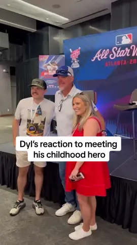 A post by @shelbanddyl on TikTok caption: I have never seen him this speechless 🤣 #shelbanddyl #childhoodhero #mlballstar #chipperjones #couples #relationships 