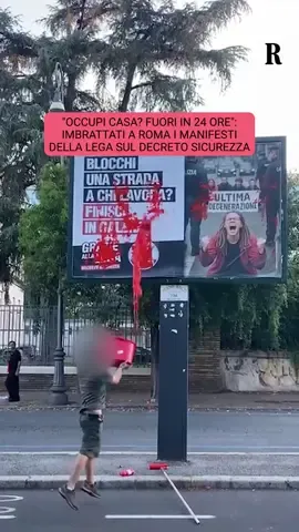 A post by @matteosalviniufficiale on TikTok caption: ⚠️ Roma, ecco i "democratici" all’opera che imbrattano i manifesti della Lega sul Decreto Sicurezza. Altro che rispetto per le idee altrui o confronto: qui solo odio e vandalismo. Non contenti del loro gesto, si sono pure ripresi: per loro è in arrivo una bella denuncia.