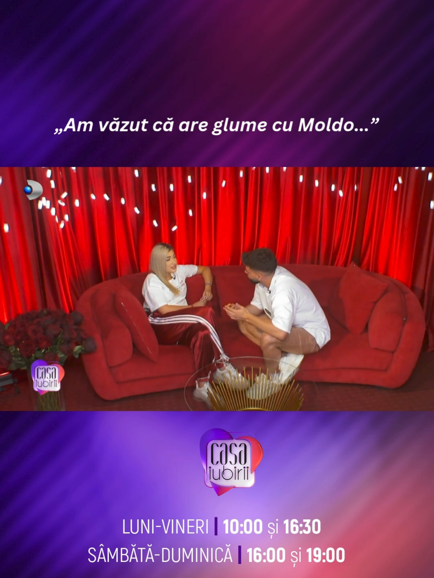 A post by @casaiubirii.kanaldro on TikTok caption: Imaginile cu Moldo și Manuela din Camera Roșie nu îi pică deloc bine Kirei. Ea spune că a observat că, de ceva timp, Manuela are glume cu Moldo și îl tot complimentează, însă a vrut să treacă cu vedere. 🔥 #showbiz #casaiubirii #kanaldromania