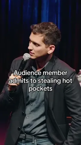 A post by @themattfriend on TikTok caption: Audience member admits to stealing hot pockets  #hotpockets #funny #gay #standupcomedy