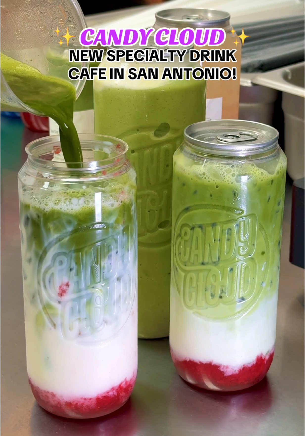 A post by @sanantoniofoodie on TikTok caption: ✨NEW✨ @Candy Cloud is now open in San Antonio with their first Texas location! The menu is packed with unique drinks, including the Strawberry Matcha Latte, a creamy 48-hour brewed Horchata, and refreshing options like Butterfly Tea Lemonade and Blue Coconut Lemonade with popping boba. 🍓🍵🦋🍋🥥 If you’re a milk tea fan, they make their milk tea and boba fresh all day. 🧋 Coffee lover? Candy Cloud serves brews from Fire Dept. Coffee for a solid caffeine fix. They also release new signature drinks each month, so there’s always something different to try. ☕️ You’ll also find layered ice cream drinks like Birthday Cake, Dirt Pie, and Tropical Burst. 🍦 For snacks, check out their Jalapeño Popper Grilled Cheese, Cinnamon Sugar Donut Bites with vanilla glaze, and Garlic Parmesan Pretzel Bites. 🥨🥪 📍 11619 Bandera Rd Ste 106, San Antonio, TX 78250 ⏰ Sunday–Thursday 9am–10pm | Friday–Saturday 9am–11pm #sanantonio #satx #tiktoksanantonio #sanantoniocheck #sanantoniofood 
