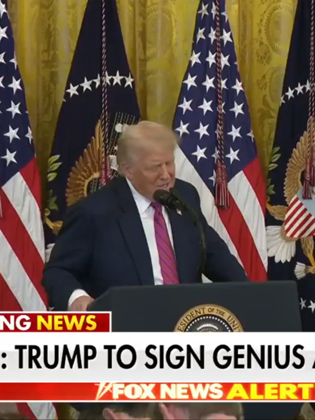 A post by @foxnews on TikTok caption: TRUMP jokes about the Genius Act: "They named it after me."