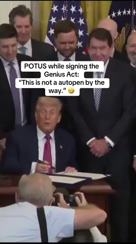 A post by @teamtrump on TikTok caption: @President Donald J Trump  signed the GENIUS Act into law — a historic piece of legislation that will pave the way for the United States to lead the global digital currency revolution. #maga #donaldtrump #fyp