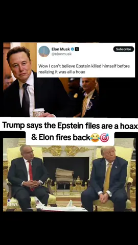 A post by @kingkylelee210 on TikTok caption: Epstein was arrested & died in 2019 under Trump. Then for the next 4yrs Trump campaigned on releasing the Epstein files but now it's all a hoax😂 Ya ok. If all else fails just tell more lies & blame the democrats😂 Pure comedy. Elon been on his neck lately. This is all a big ass reality TV show at this point😂🤦🏽‍♂️ #trump #epstein #elonmusk #america 