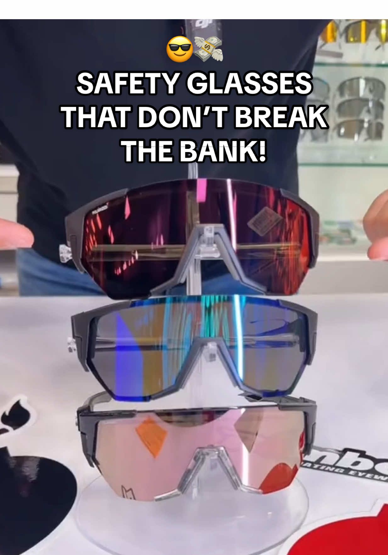 A post by @amigosproshop on TikTok caption: Premium glasses for a good price!! 😌🔥  #safety #workwear #bluecollar #polarizedsunglass #refinery #oilandgas 