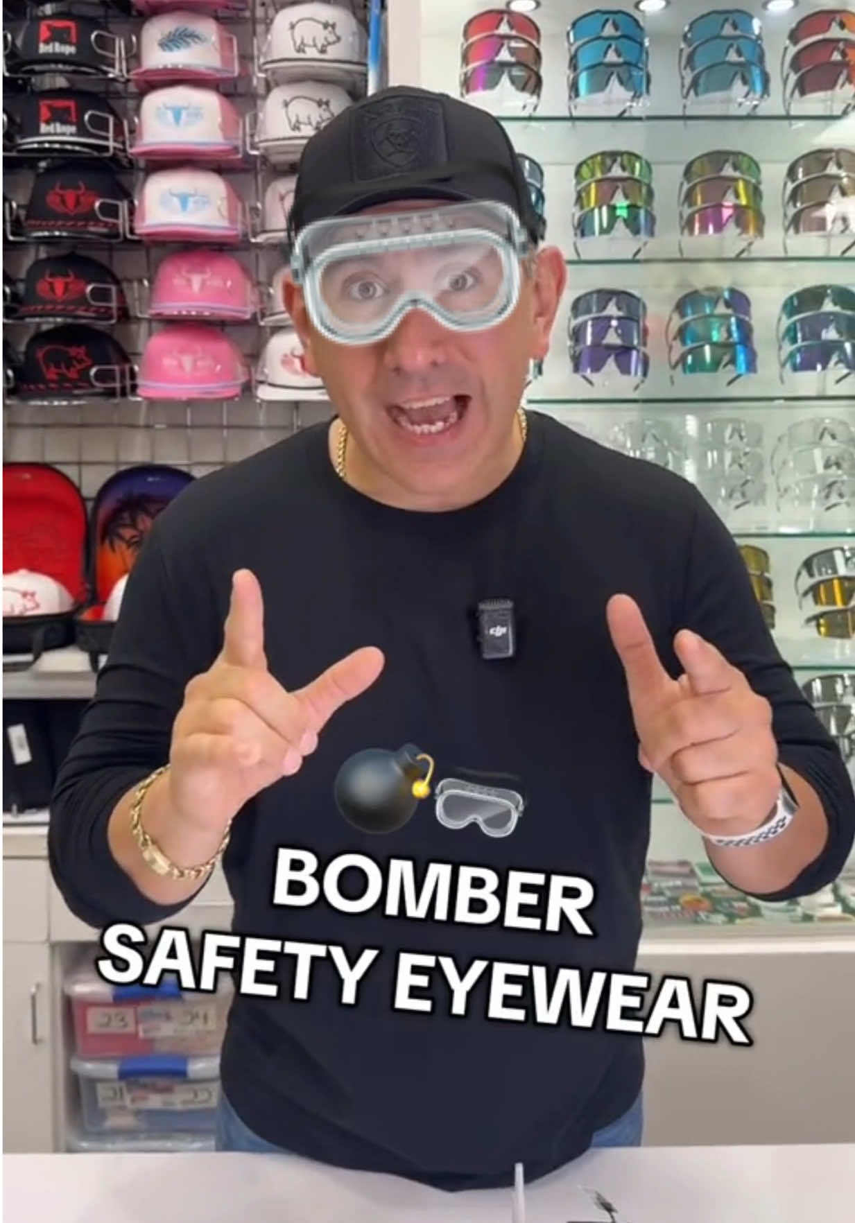 A post by @amigosproshop on TikTok caption: BOMBER SAFETY EYEWEAR NOW AVAILABLE IN STORE!! 💯🔥  #safety #safetygear #workwear #bluecollar #bluecollarboys #workwearstyle #refinery #oilandgas 