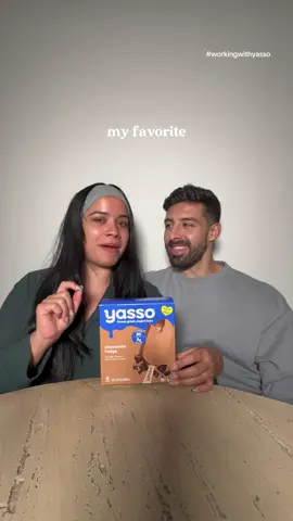 A post by @niessaxoxo_ on TikTok caption: Taste test time with Emilio with my go-to frozen treat @Yasso Frozen Greek Yogurt Chocolate Fudge Bars! 💙 #workingwithyasso #yasso @emilionavarro_ 