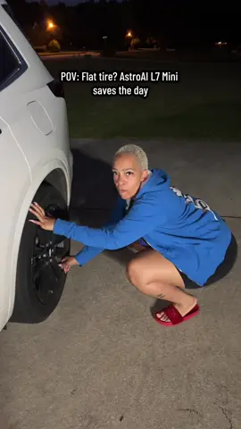 A post by @montezwilson on TikTok caption: Flat tire? The AstroAI L7 Mini Tire Inflator has your back 😮‍💨🚗 Pocket-sized, super fast, and shuts off on its own — it’s a tiny tool that makes a big difference! #CarHacks #portable #roadtrip #astroai #L7mini #pocket #pocketsize  