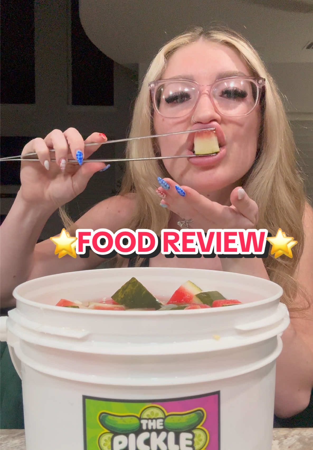 A post by @cookiterica on TikTok caption: ⭐️FOOD REVIEW⭐️ @shelbylance TRIED OUR GARLIC PICKLED WATERMELON! #pickles #pickle #watermelon #foodreview 