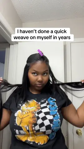 A post by @taylorbnice on TikTok caption: relearning how to do a quick weave and how to flat iron my hair and cut it into a bob  ##hair ##tobecontinued##quickweave##grwm ##trackhair