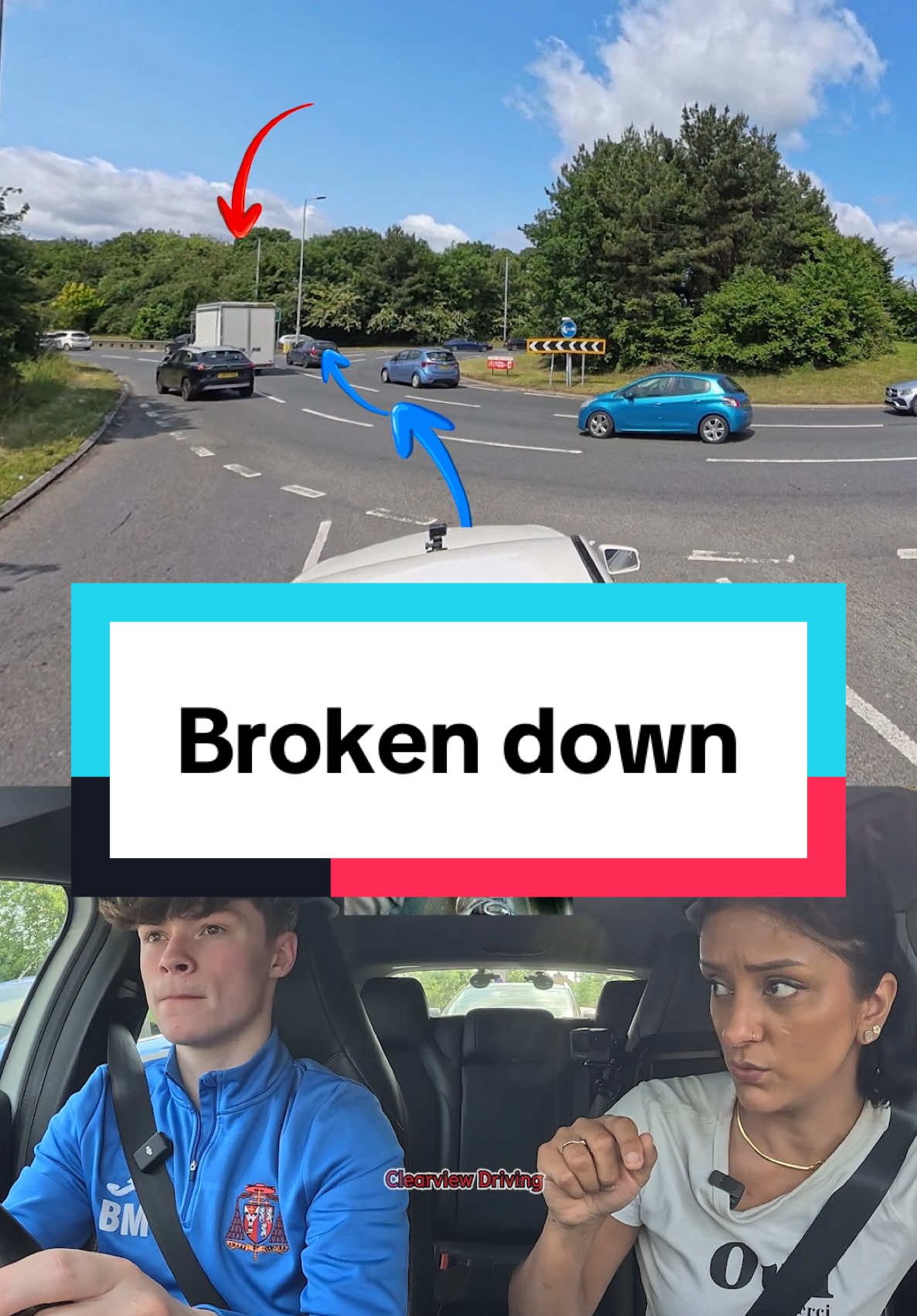 A post by @clearviewdriving on TikTok caption: The van was broken down in the WORST spot! 😬 #driving #car #roundabout #learn #howto #fyp #teacher #test #pass #london #willow #tree #yeading 