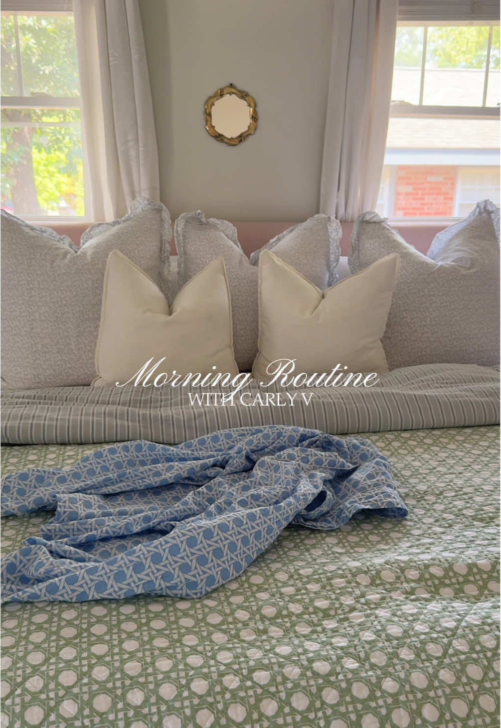 A post by @carlyvandyke_ on TikTok caption: Good morning!!! Happy Saturday ~ morning routine in the doll house 🤍 #grwm #getreadywithme #grandmillennialstyle #coastalstyle 