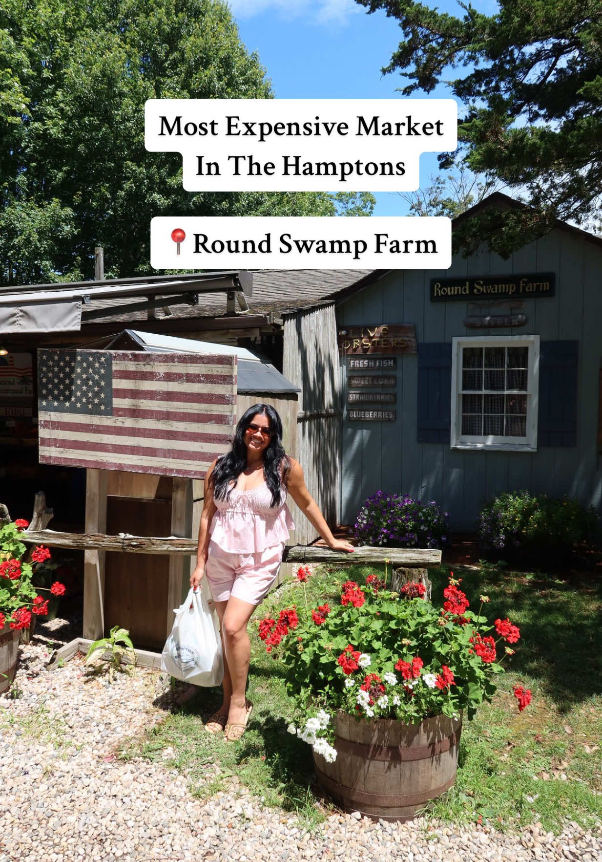 A post by @niessaxoxo_ on TikTok caption: Trying the MOST expensive market in The Hamptons ✨ 📍Round Swamp Farm #hamptons #thehamptons #bridgehampton #groceryhaul #roundswampfarm #mukbang #foodreview #expensive @emilionavarro_ 