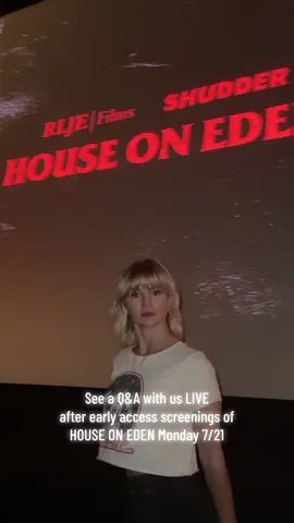 A post by @celinaspookyboo on TikTok caption: Be a ✨soooky kid✨ and come watch our LIVE q&a after early access screenings of HOUSE ON EDEN Monday 7/21 - check my bio for links @Cinemark #cinemark 