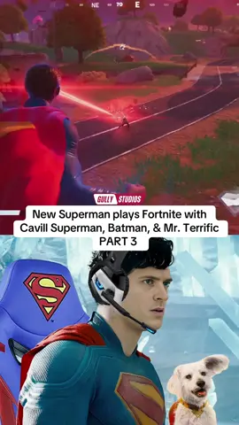 A post by @gullystudios on TikTok caption: #superman plays Fortnite with Cavill Superman, Batman, & Mister Terrific PART 3 #superman #dc #dccomics #dcu #dcuniverse #dceu #supermanedit #superman2025 #batman #batmanedit #brucewayne #clarkkent #batmanmemes #krypto #justiceleague #mrterrific #fortnite #fortniteclips #fortniteskins #fortnitebr #fortnitebattleroyale #gaming 