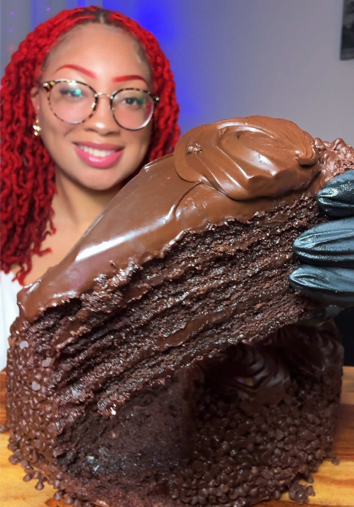 A post by @kie_eats on TikTok caption: Cheesecake Factory Chocolate Cake 🎂 this is probably the best chocolate cake I’ve had so far! It was veryyyy moist & rich! Chocolate Cake Mukbangs 🍫 