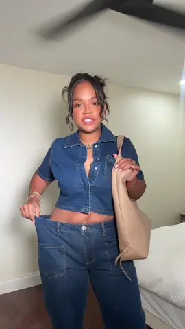 A post by @evelyngonz_ on TikTok caption: Denim on denim is a favorite vibe 🤏🏾🤏🏾🤏🏾 @Fashion Nova #ootdideas #fashionnova 