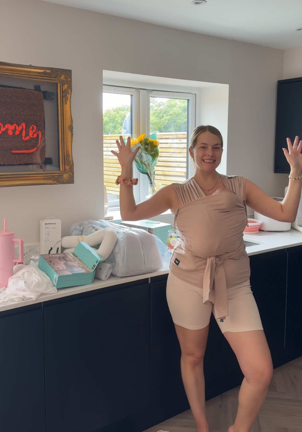 A post by @rooshome on TikTok caption: I have been ridiculously excited to baby wear and clean 🫧✨ Lil giveaway since @Najell kindly ad-gifted me their wrap carrier 🤍 Giveaway not associated and paid for by me 🫶 Comment ‘baby wrap’ if you’d like me to order you one and I will share the winner on my story on Wednesday (must be following me) 💗 #babywearing #babywrap #wrapcarrier #babywearandclean #cleanwithme #cleaning #babywear  