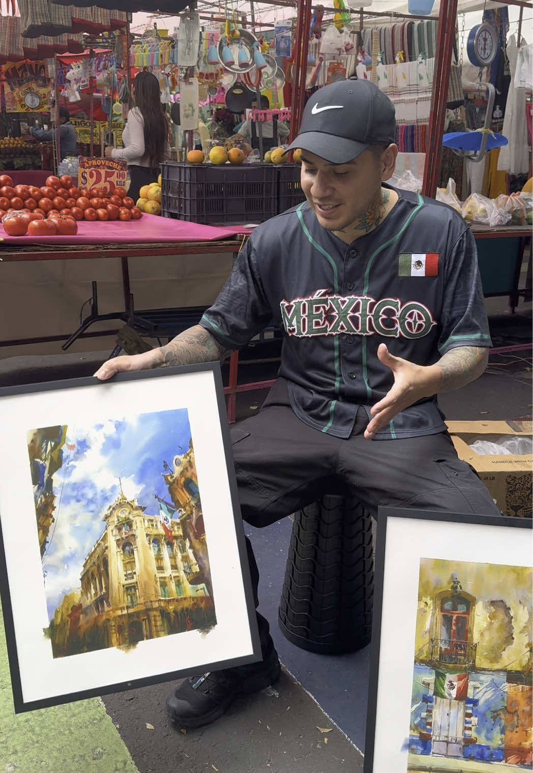 A post by @devonrodriguezart on TikTok caption: Had an amazing time in Mexico City, such a vibrant, inspirational, and beautiful place! My new limited edition Mexico print drops on Saturday, July 26th at 12pm EST. $199 USD each. Link in my bio 🇲🇽🇲🇽🇲🇽