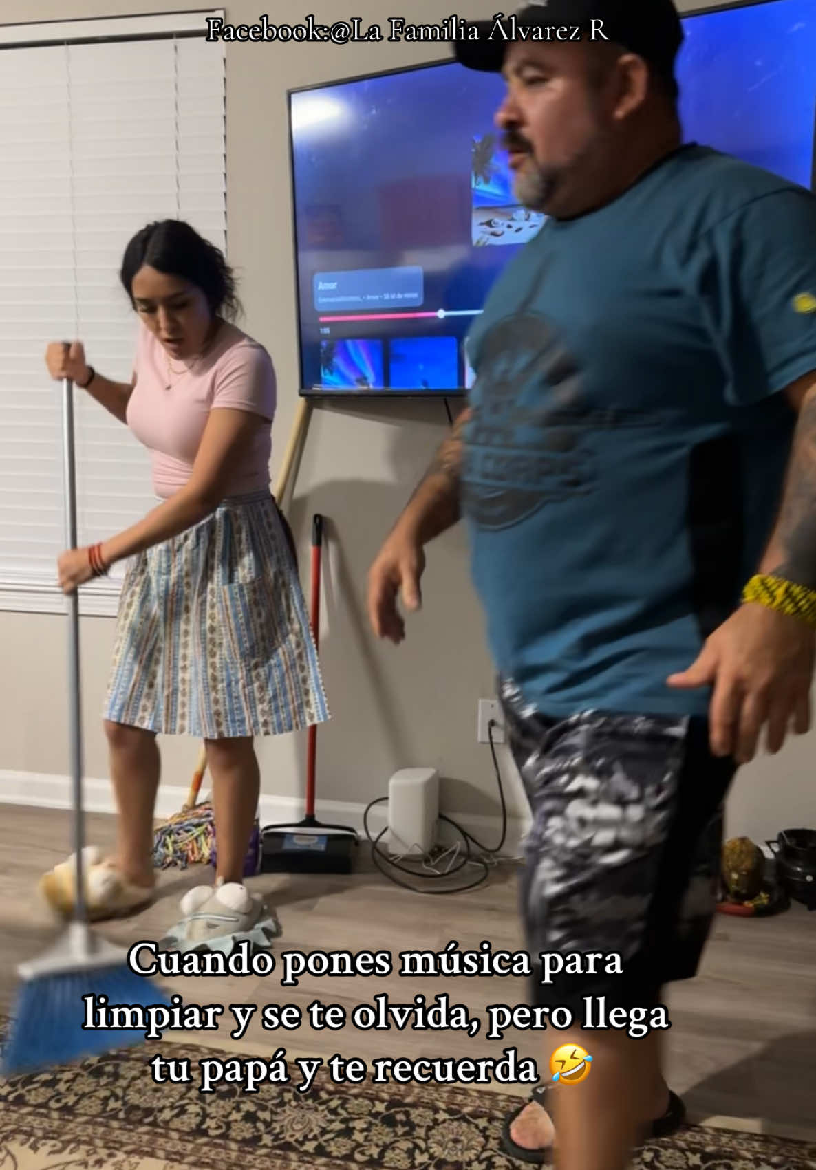 A post by @la_familia_alvarez_2 on TikTok caption: Pones música para animarte pero te emocionas en el baile! Y llega tu papá y te recuerda para que pusiste música #jajaja #omg #papaehija #🤣🤣🤣 #fyp #parati 