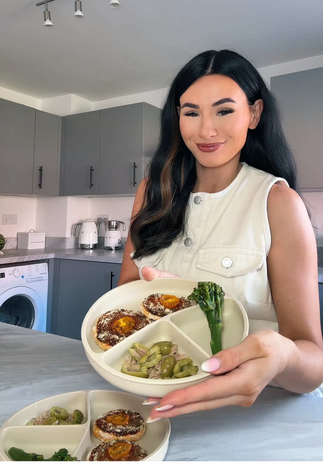 A post by @brittanyhmiller on TikTok caption: Sweet potato pizza🍕✨ Recipe:  Sweet potatos cooked Plain flour  Toppings of your choice Bake at 180 (fan oven)  for 15-20mins