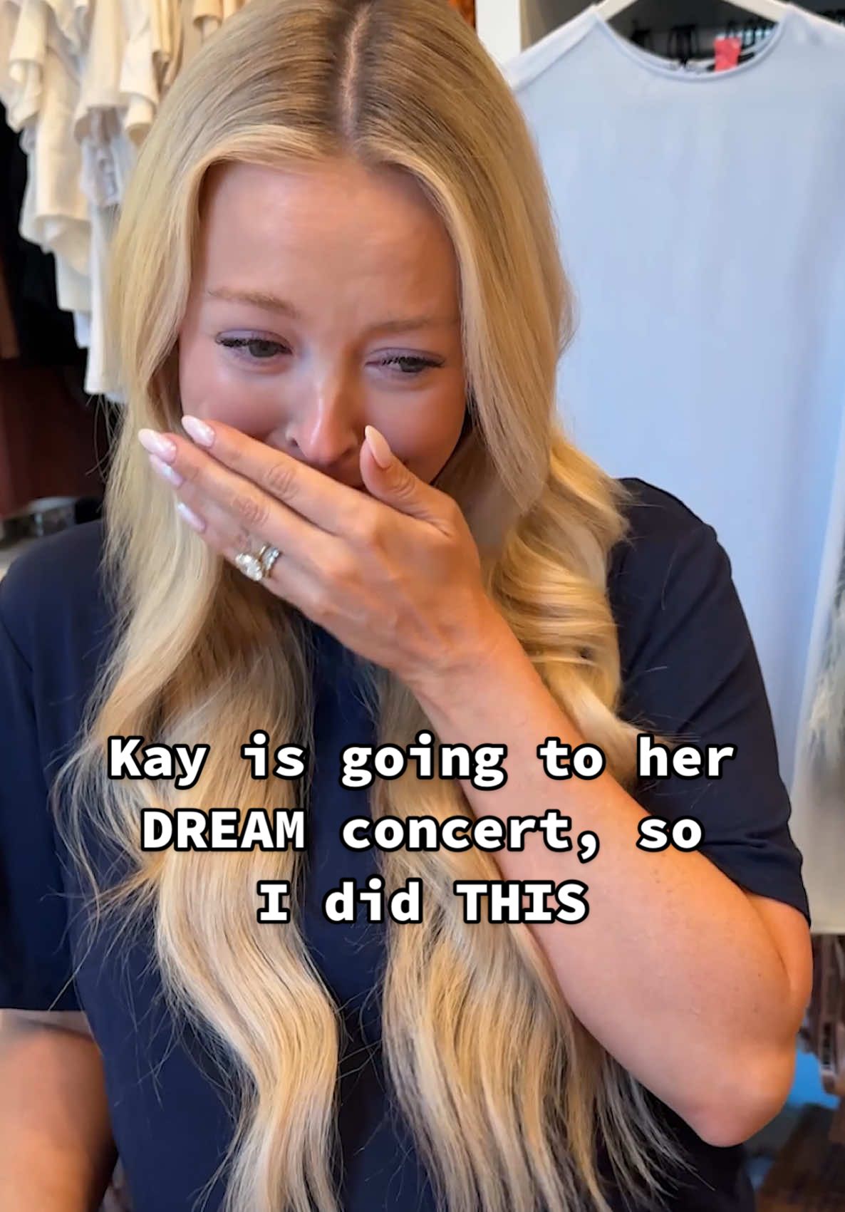A post by @kayandtayofficial on TikTok caption: Kay’s face when she put it on! 🥹😭 backstory ::: Kay is going to her dream concert this week! She has wanted to go to a Backstreet Boys concert since she was little, and it’s finally happening! She has been so excited! We have listened to only their music for the last 2 months or so because of how excited she it haha. I wanted to make this trip extra special, and so I started doing research on what I could do for her. I came across @Pixie Dust Denim who makes one of a kind custom jackets for concerts/etc! And she had recently made one for the Backstreet Boys concert! I knew that had to be the surprise! I reached out to Elizabeth and explained the situation, and her and her daughter actually knew who we were! I got a jacket from her, she was so sweet because created the jacket so fast so it would be here in time for the concert! When it got here, I ran upstairs and set up some of Kay’s outfit for the concert. I brought her upstairs and she was so amazed! The jacket fit perfectly and it got her even more excited for the concert! (I didn’t know that was possible) 😂 She tried it on and loved it, and decided that she was going to go listen to Nick Carters new song, and the Backstreet Boys albums to get ready for the concert! 😂🩵 #kayandtayofficial #couples #relationships #pregnant #postpartum @Nick Carter @Backstreet Boys 