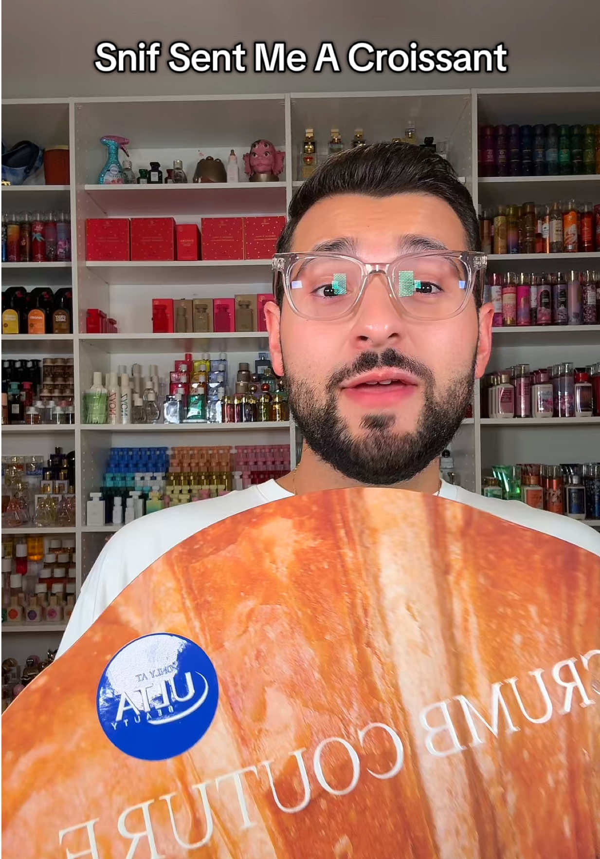 A post by @paulreactss on TikTok caption: @Paul | Fragrance Influencer snif sent me a croissant #crumbcouture #snifperfume #gourmand #gourmandperfume #croissant 