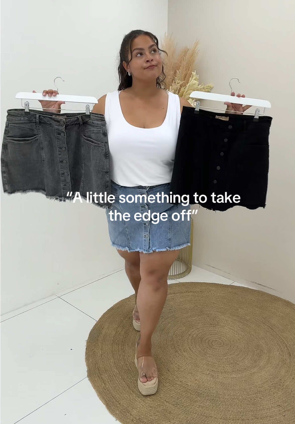 A post by @virgoboutiques on TikTok caption: When you just had to buy all 3 colours 😍🔥❤️‼️  #viral #viralvideotiktok #skort #viralskort #skorts #skortsforsummer #plussizefashion #midsizeoutfits #denim #denimskort #boutiqueshopping #boutiqueclothing #boutiquestyle #boutique 