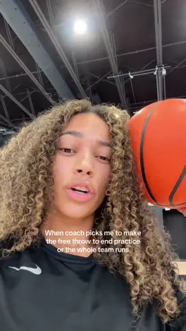 A post by @brownjadaa on TikTok caption: Gotta avoid eye contact with coach or it’s gonna be you😭😭 #fyp #basketball #collegebasketball #practice #relatable #freethrow #pressure 